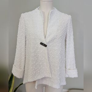 Joseph Ribkoff Women's White Top Textured Sequin Asymmetrical Size 6